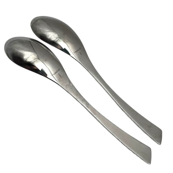 YAMAZAKI Alba‎ Stainless Flatware Lot of 2  Tea Spoons Plain Slanted Tip Handle - Picture 4 of 8